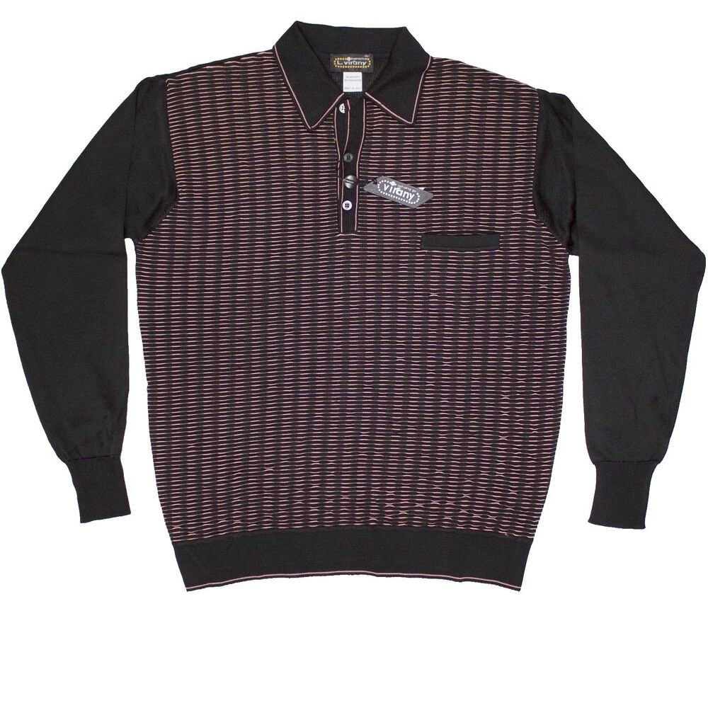 VTG NWT L Virany 60s Style Collared Knit Sweater Black Pink Made in Italy Men XL